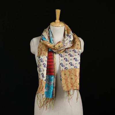 Bengal Kantha Handwork Patchwork Reversible Silk Stole 308