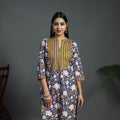 Buy Blue Sequins Work Cotton Straight Sanganeri Print Kurta