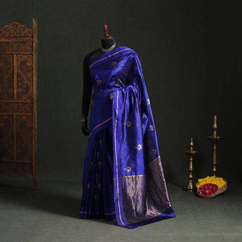 Blue - Pure Silk Handloom Zari Buta Chanderi Pattu Saree 01