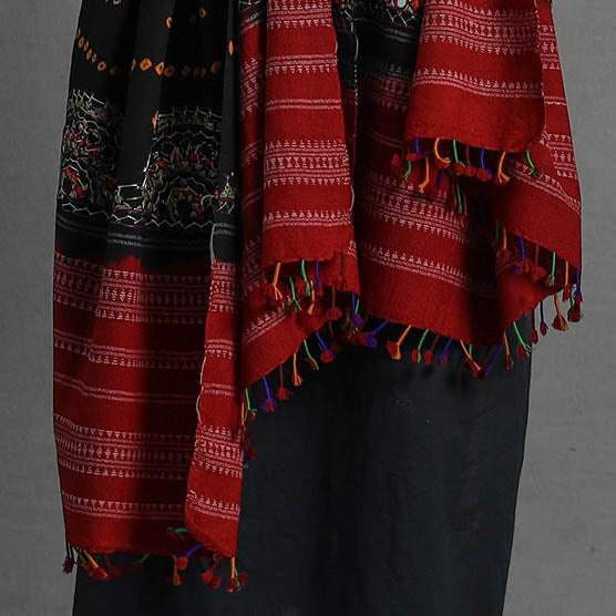 Handwoven Merino Wool Bandhani Shawl w/ Neran Embroidery 33