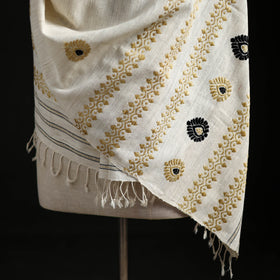 White - Handspun Handwoven Pure Eri Silk Aari Hand Embroidered Shawl of Assam 04