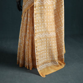 Floral Hand Block Print Mulberry Silk Sanganeri Saree 06