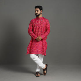 Pink Silk Cotton Handwoven Pochampally Ikat Kurta for Men