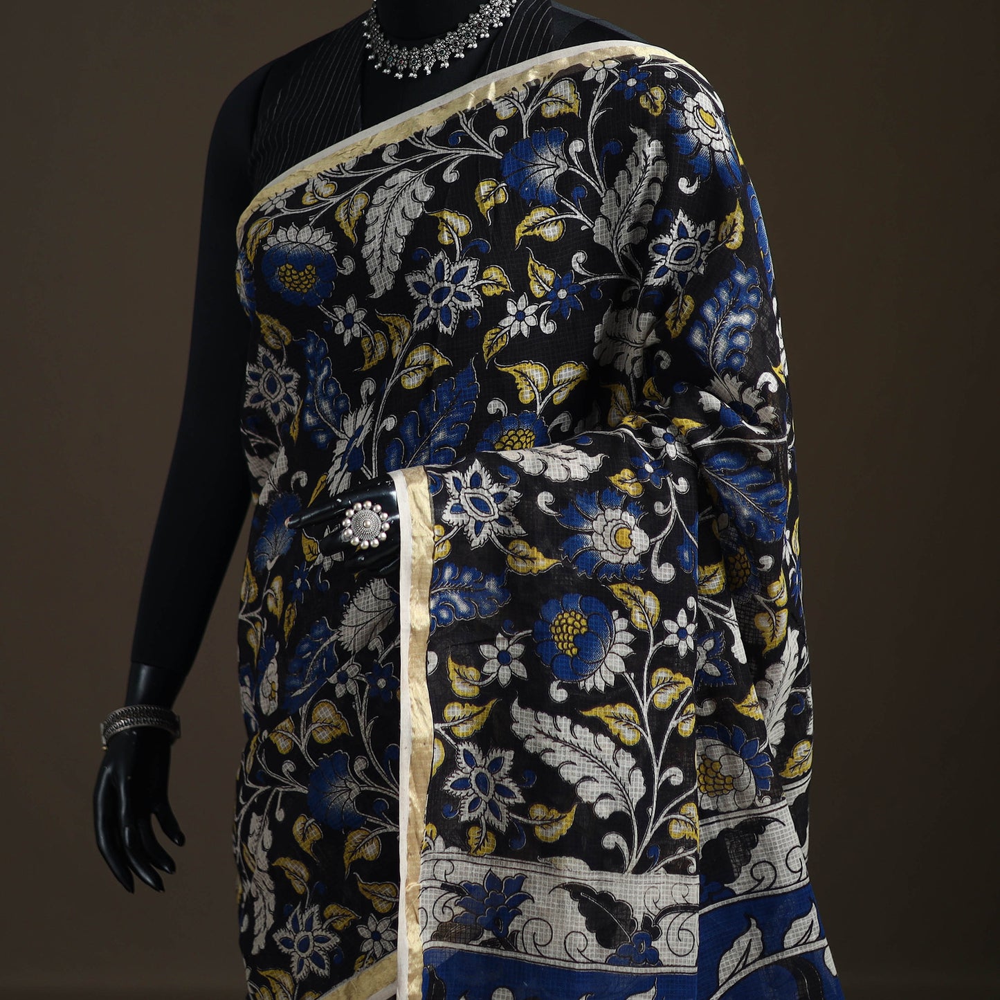Kalamkari Printed Kota Doria Cotton Saree 17