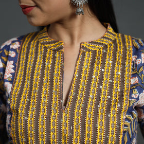 Buy Blue Sequins Work Cotton Straight Sanganeri Print Kurta
