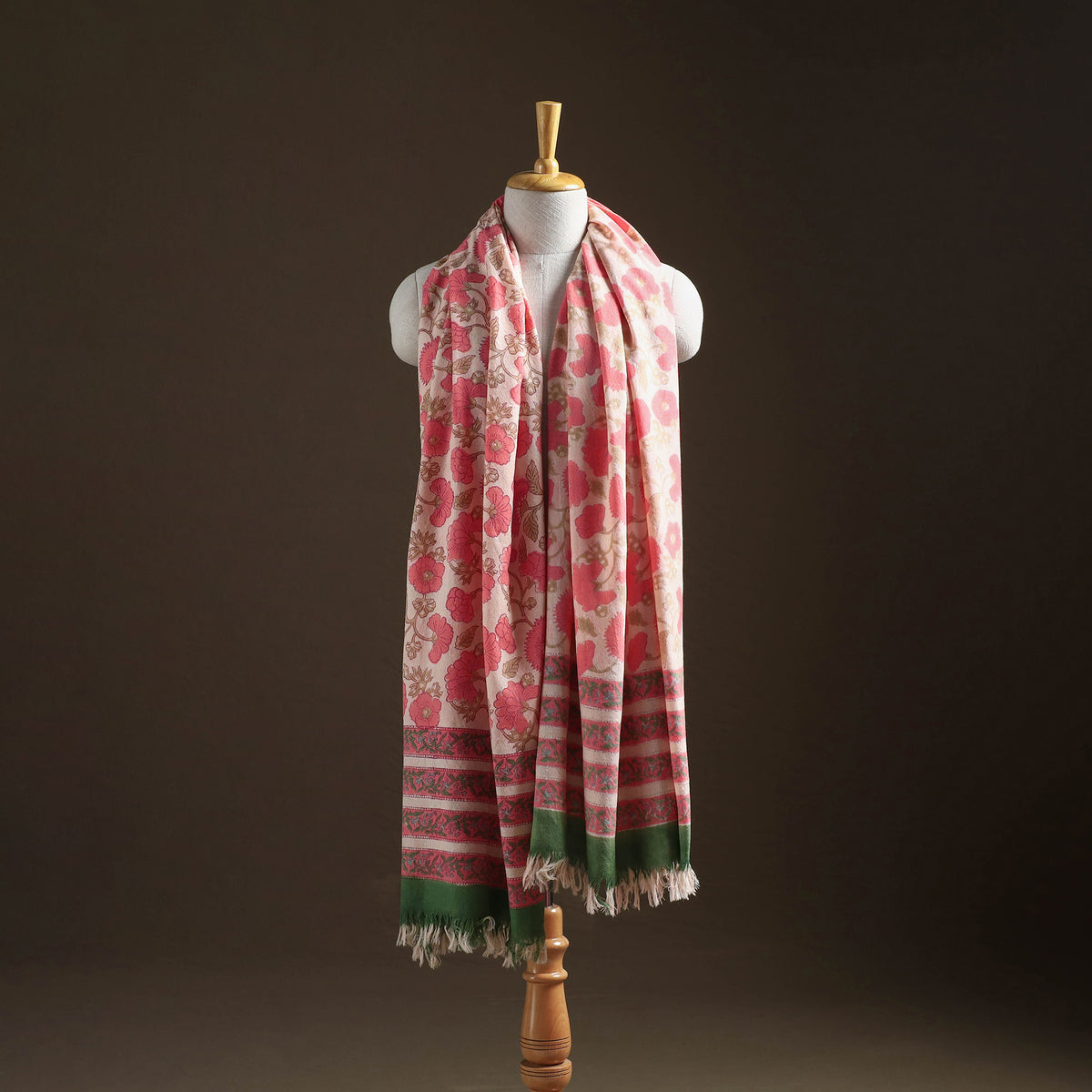 Floral Sanganeri Print Pure Merino Wool Handwoven Shawl 21