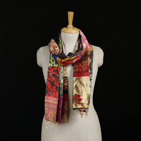 Bengal Kantha Handwork Patchwork Reversible Silk Stole 309