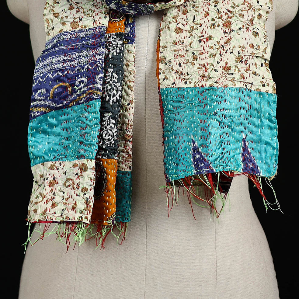 Bengal Kantha Handwork Patchwork Reversible Silk Stole 310