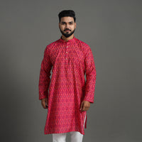 Pink - Silk Cotton Handwoven Pochampally Ikat Kurta for Men 02