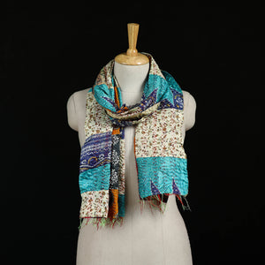 Bengal Kantha Handwork Patchwork Reversible Silk Stole 310