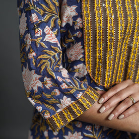 Buy Blue Sequins Work Cotton Straight Sanganeri Print Kurta