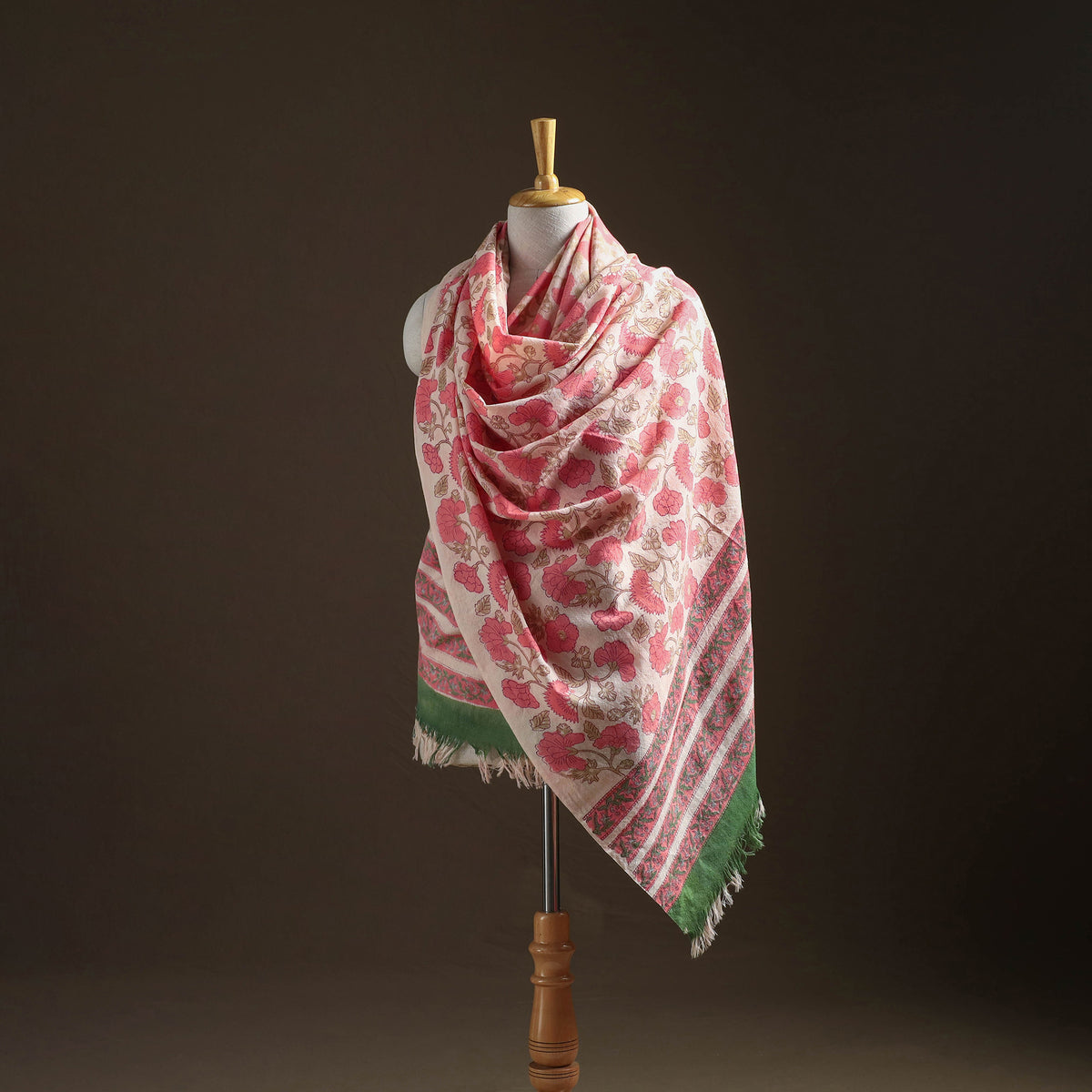 Floral Sanganeri Print Pure Merino Wool Handwoven Shawl 21