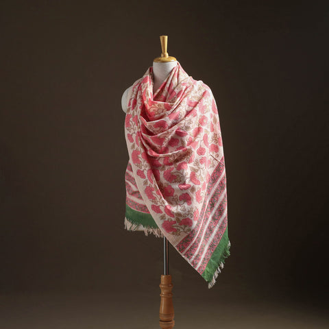 Floral sanganeri print pure merino wool handwoven shawl 21