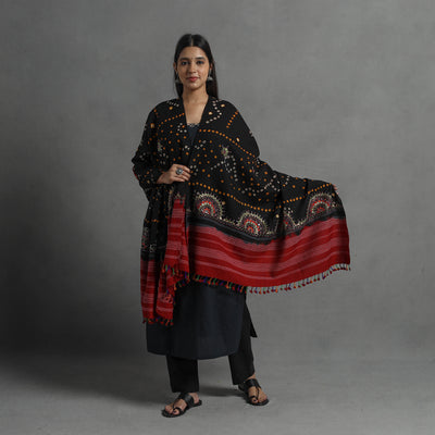 Handwoven Merino Wool Bandhani Shawl w/ Neran Embroidery 33