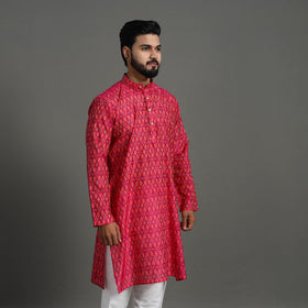 Pink Silk Cotton Handwoven Pochampally Ikat Kurta for Men