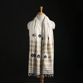 White - Handspun Handwoven Pure Eri Silk Aari Hand Embroidered Shawl of Assam 04