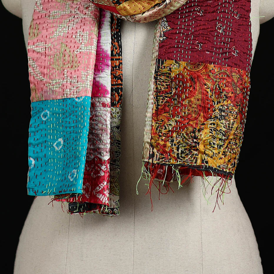 Bengal Kantha Handwork Patchwork Reversible Silk Stole 312