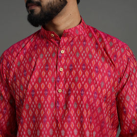 Pink Silk Cotton Handwoven Pochampally Ikat Kurta for Men