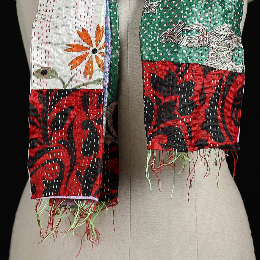 Bengal Kantha Handwork Patchwork Reversible Silk Stole 313