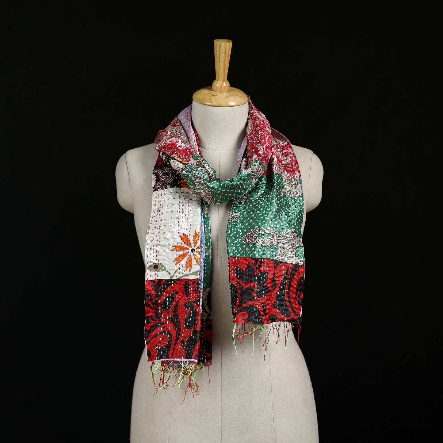 Bengal Kantha Handwork Patchwork Reversible Silk Stole 313