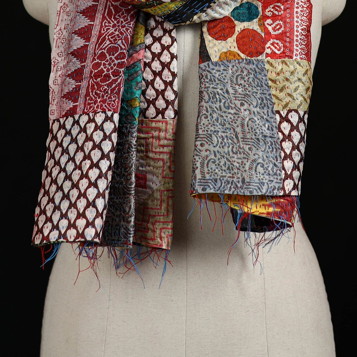 Bengal Kantha Handwork Patchwork Reversible Silk Stole 314