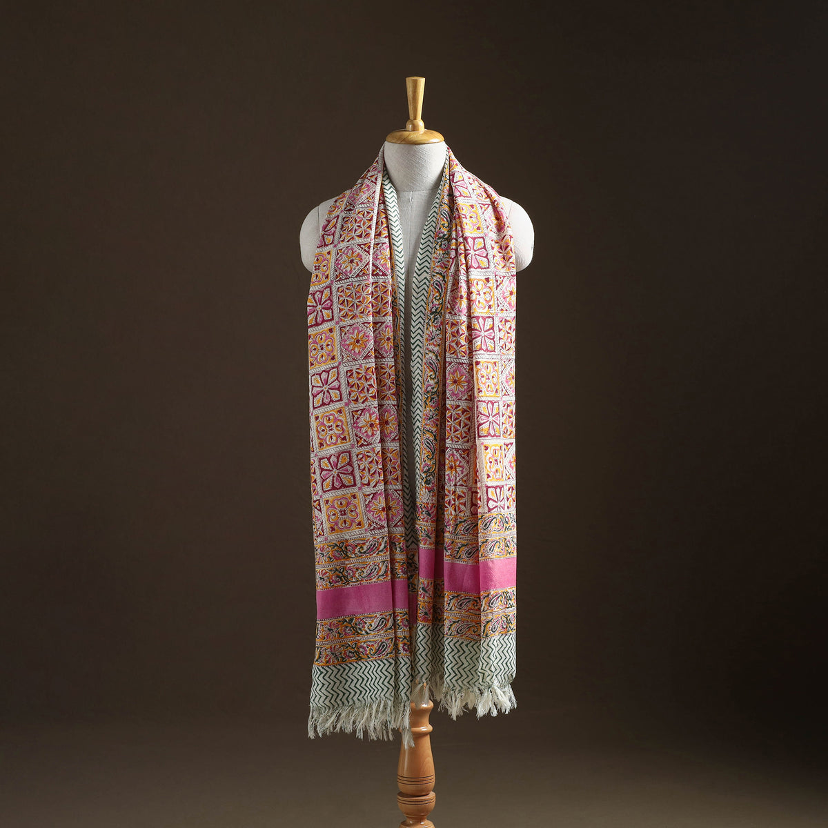 Floral Sanganeri Print Pure Merino Wool Handwoven Shawl 22