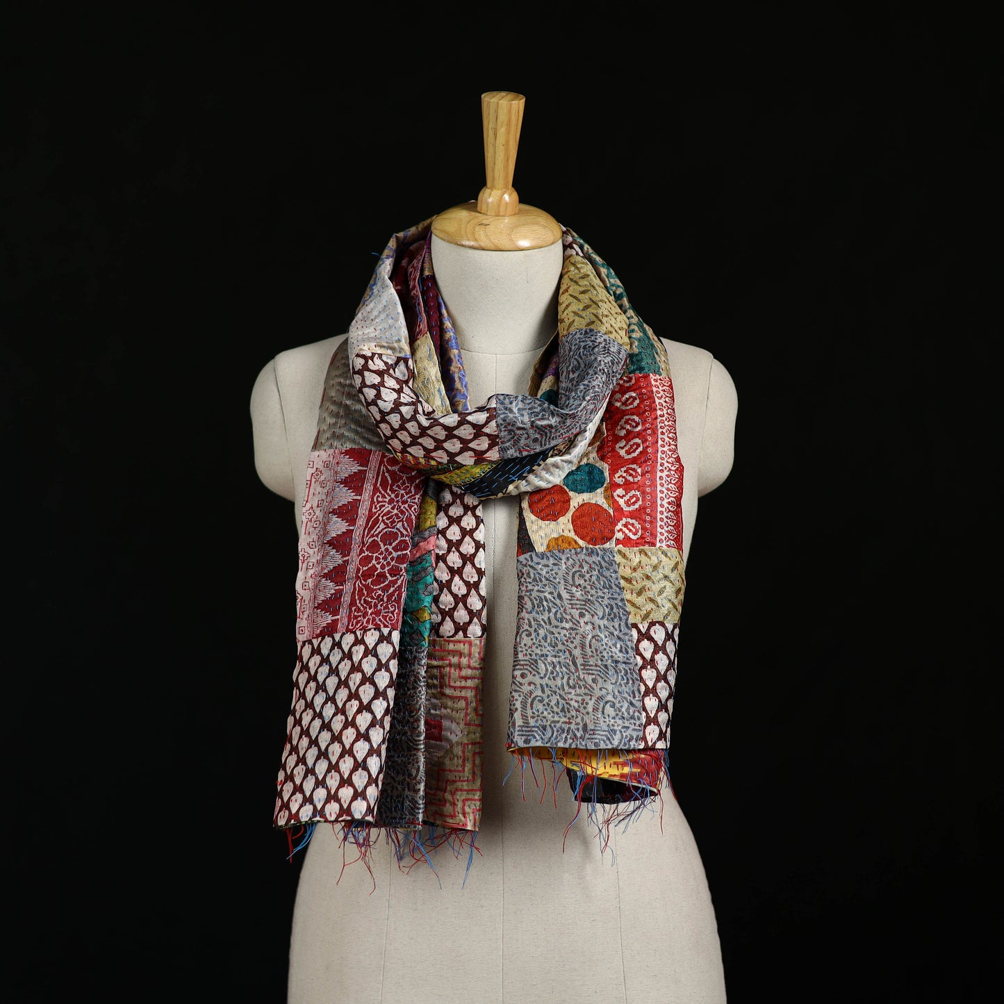 Bengal Kantha Handwork Patchwork Reversible Silk Stole 314