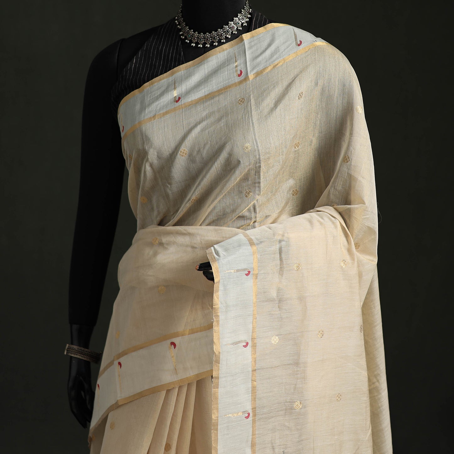 Handloom Cotton Tissue Zari Buti Chanderi Saree 02