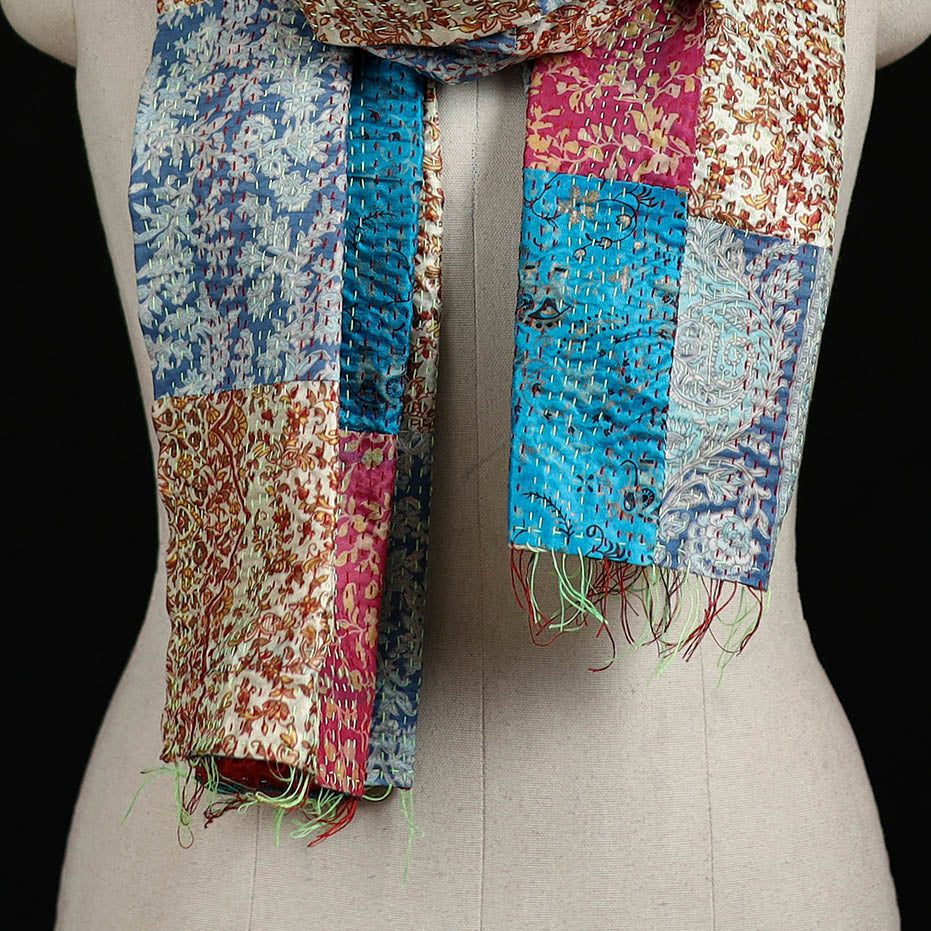 Bengal Kantha Handwork Patchwork Reversible Silk Stole 315