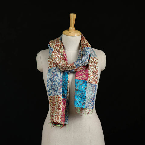 Bengal Kantha Handwork Patchwork Reversible Silk Stole 315