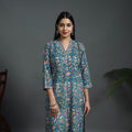 Buy Blue Sequins Work Cotton Straight Sanganeri Print Kurta