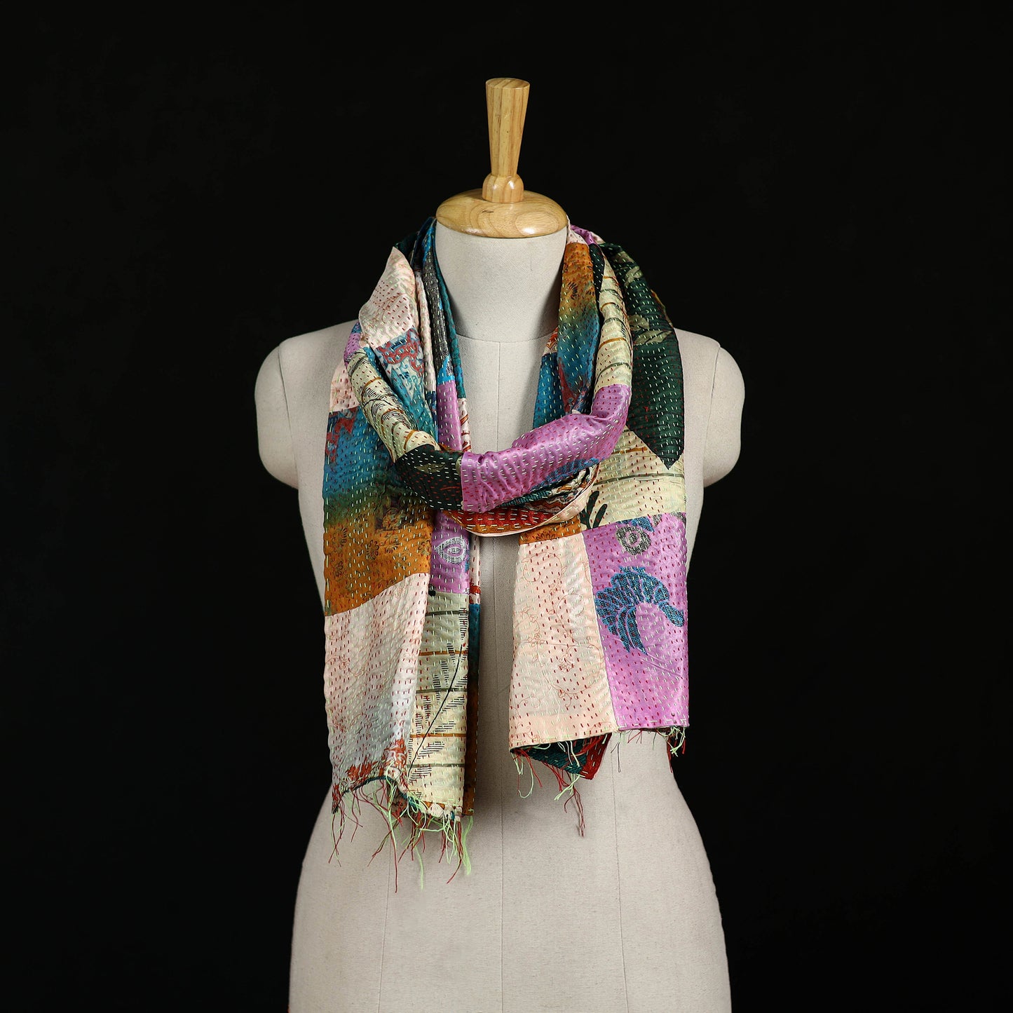 Bengal Kantha Handwork Patchwork Reversible Silk Stole 316