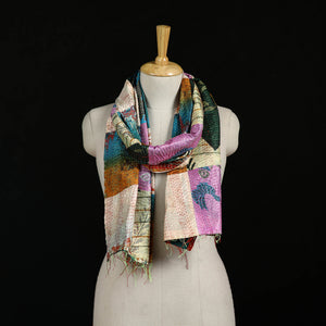Bengal Kantha Handwork Patchwork Reversible Silk Stole 316