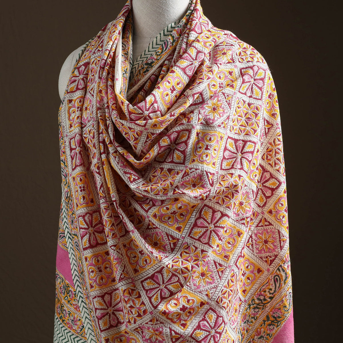 Floral Sanganeri Print Pure Merino Wool Handwoven Shawl 22