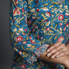 Buy Blue Sequins Work Cotton Straight Sanganeri Print Kurta