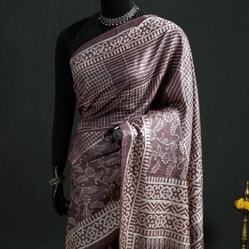 Pure Handloom Tussar Silk Saree in Bengal Hand Block Prints 07