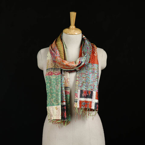 Bengal Kantha Handwork Patchwork Reversible Silk Stole 317