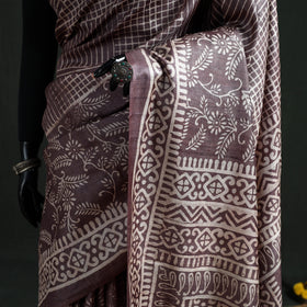 Pure Handloom Tussar Silk Saree in Bengal Hand Block Prints 07