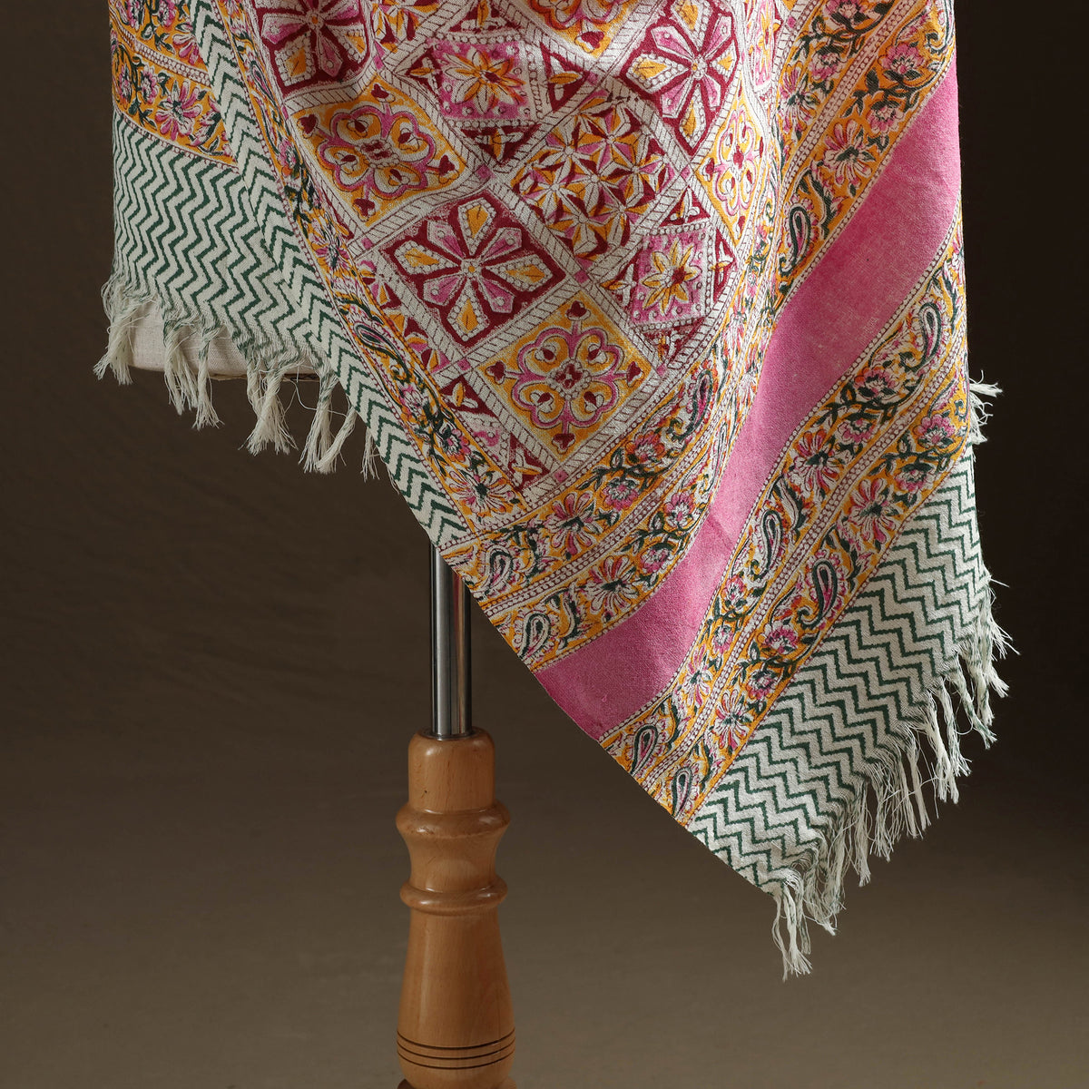 Floral Sanganeri Print Pure Merino Wool Handwoven Shawl 22