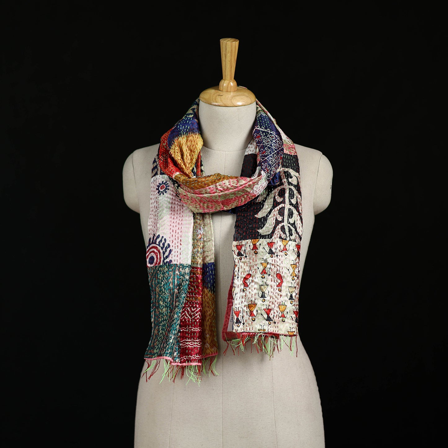 Bengal Kantha Handwork Patchwork Reversible Silk Stole 318