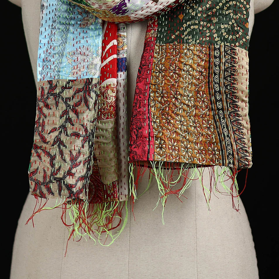 Bengal Kantha Handwork Patchwork Reversible Silk Stole 319