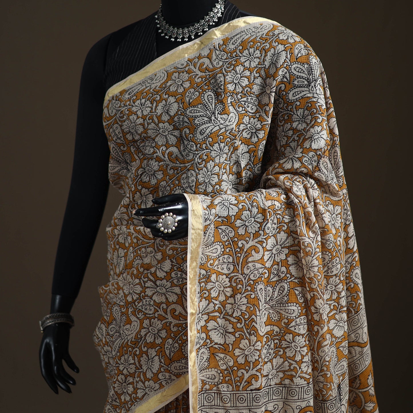 Kalamkari Printed Kota Doria Cotton Saree 19