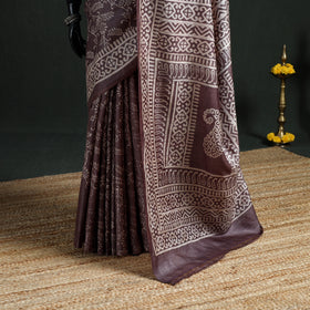 Pure Handloom Tussar Silk Saree in Bengal Hand Block Prints 07