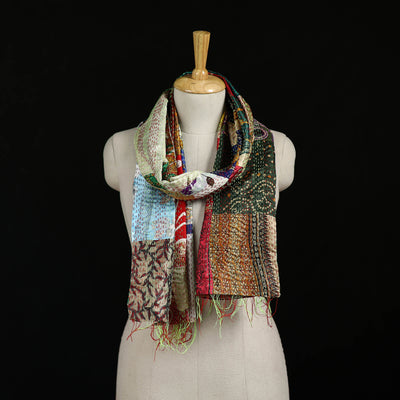 Bengal Kantha Handwork Patchwork Reversible Silk Stole 319