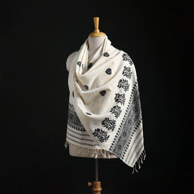 White - Handspun Handwoven Pure Eri Silk Aari Hand Embroidered Shawl of Assam 06