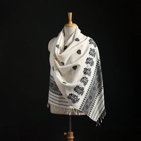 White - Handspun Handwoven Pure Eri Silk Aari Hand Embroidered Shawl of Assam 06