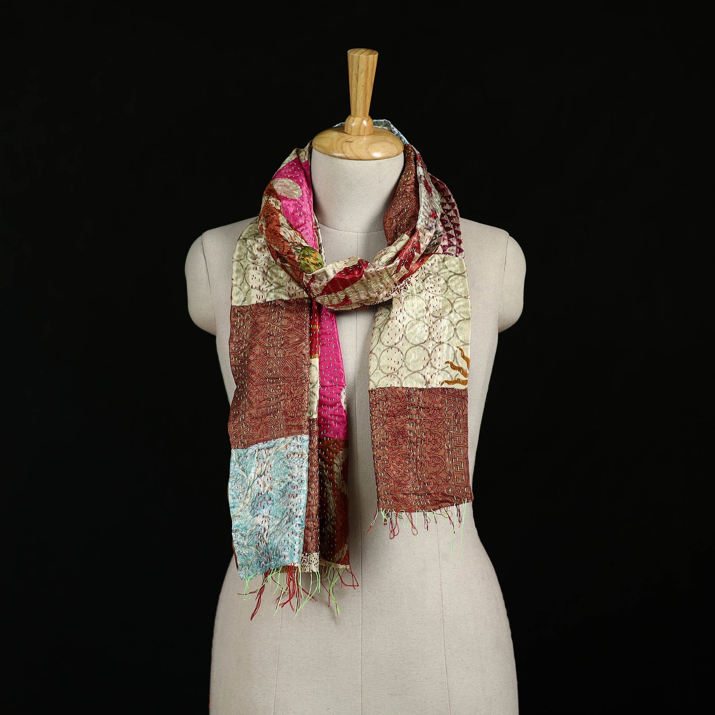 Bengal Kantha Handwork Patchwork Reversible Silk Stole 320