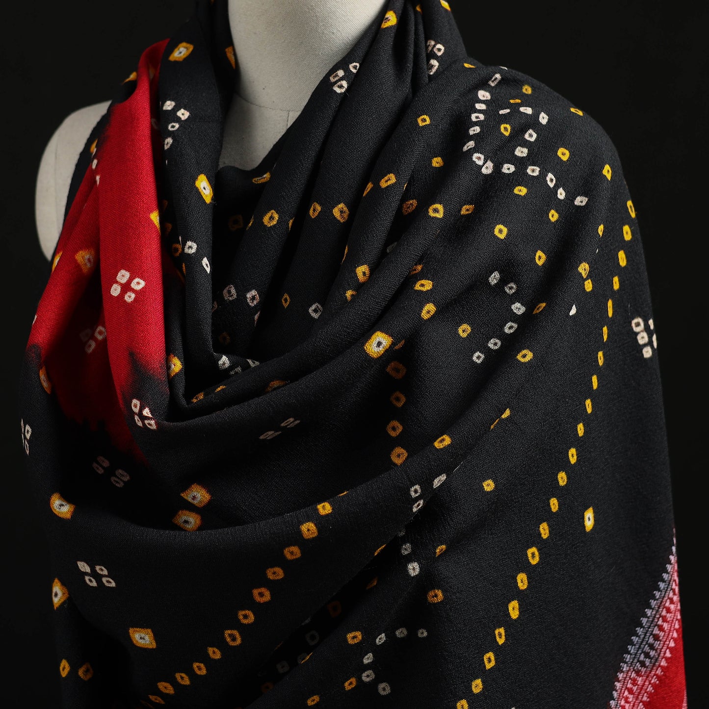 Kutch Handwoven Bandhani Tie-Dye Merino Wool Shawl 34