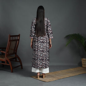Black Sequins Work Cotton Straight Sanganeri Print Kurta for Women