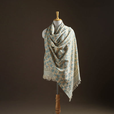 Floral Sanganeri Print Pure Merino Wool Handwoven Shawl 23